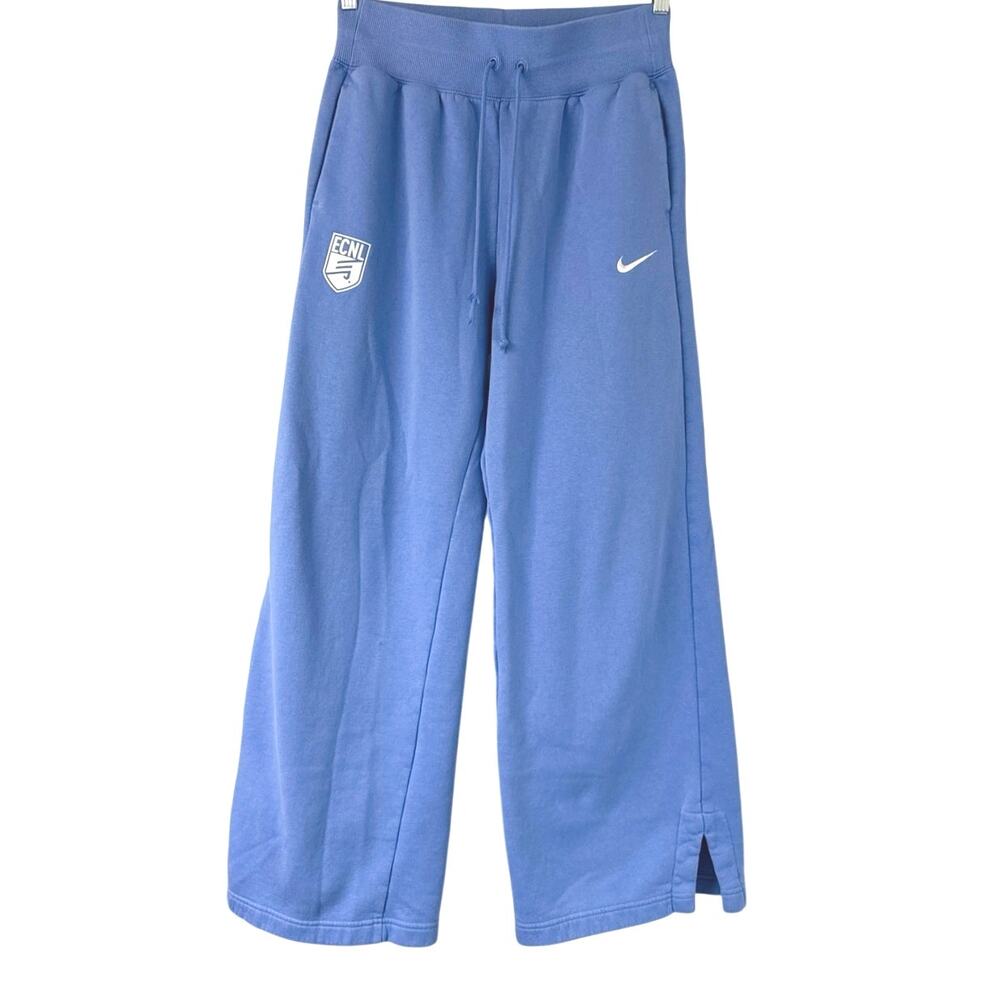 Nike Women’s Phoenix Fleece High Rise Wide Leg Sweatpants Size L Blue Logo *EUC